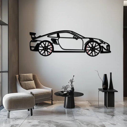 Porsche 911 GT2 metal wall art by Enova Art with rotating-wheel silhouette on Tampa Home & Garden Store