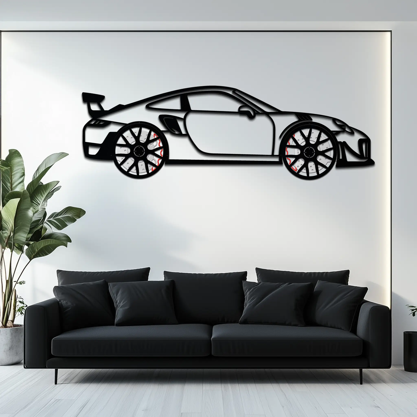 Porsche 911 GT2 metal wall art by Enova Art with rotating wheels on Tampa Home & Garden Store