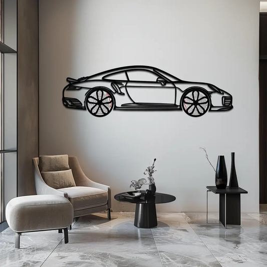 Porsche 911 Turbo S silhouette metal wall art in black, wall-mounted decor on Tampa Home & Garden Store