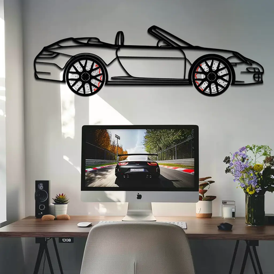 Metal Car Wall Art: Porsche-inspired Cabrio silhouette in black metal by Enova Art on Tampa Home & Garden Store
