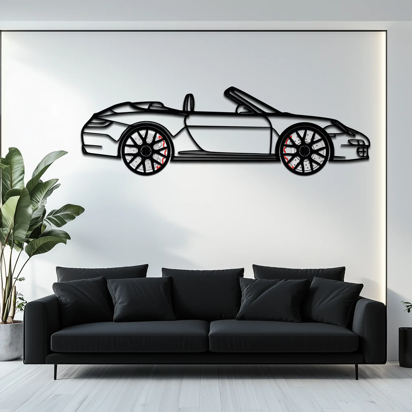 Metal car wall art Enova Art Porsche-inspired Cabrio silhouette with open-top on Tampa Home & Garden Store