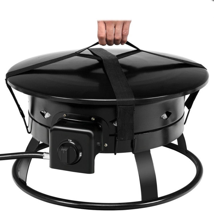 Portable Outdoor Black Metal Propane Fire Pit with Cover and Carry Kit - Tampa Home & Garden Store