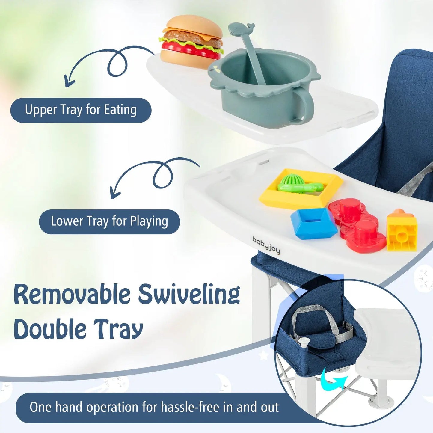 DirectDeals Portable Baby Booster Seat with Straps; blue cushion, removable double tray babyjoy on Tampa Home & Garden Store