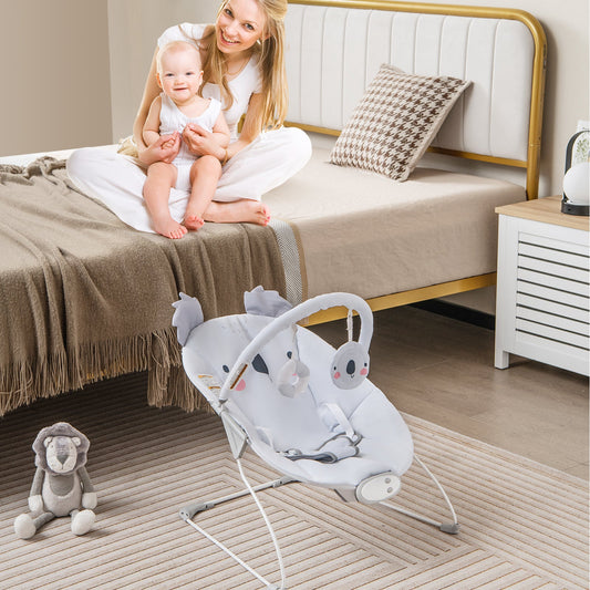 Portable Baby Bouncer Infant Rocker Seat with Detachable Toy Bar-Gray - Tampa Home & Garden Store