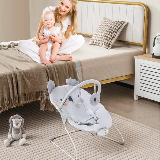 Portable Baby Bouncer Infant Rocker Seat with Detachable Toy Bar gray fabric on Tampa Home & Garden Store