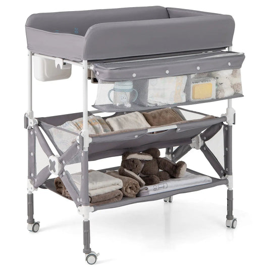 DirectDeals Portable Baby Changing Table With Wheels, grey padded changer and mesh pocket on Tampa Home & Garden Store