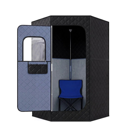 Portable far infrared sauna box home sauna tent DirectDeals black quilted enclosure blue chair on Tampa Home & Garden Store
