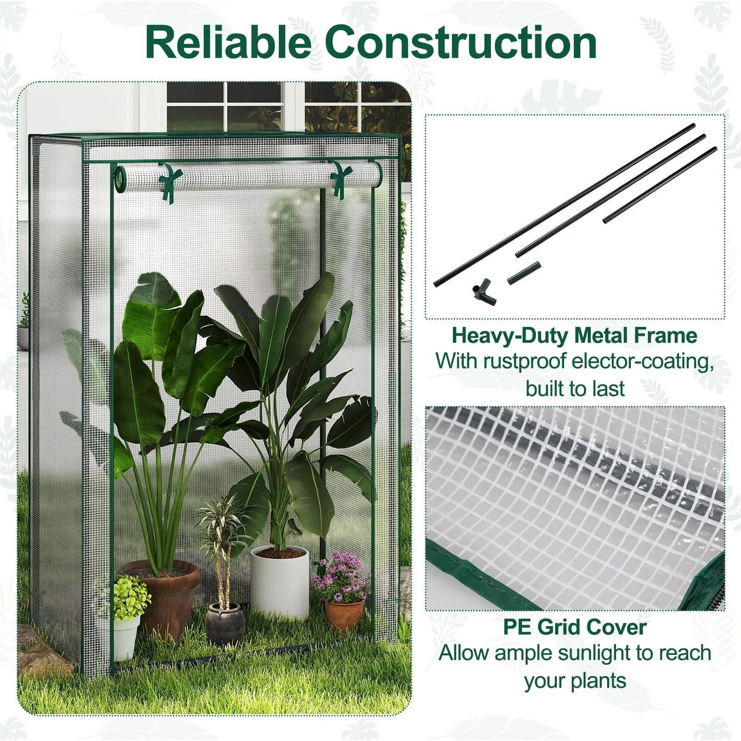 Portable Mini Greenhouse with roll-up door, green metal frame and mesh panels DirectDeals on Tampa Home & Garden Store