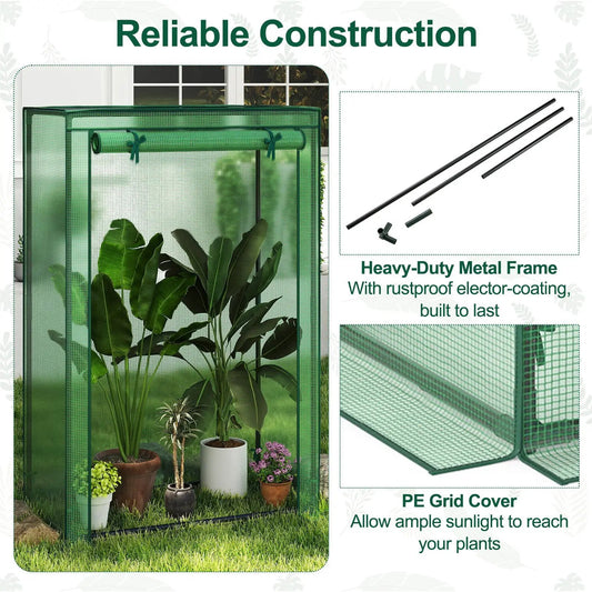 Portable Mini Greenhouse by DirectDeals with green mesh panels and roll-up door on Tampa Home & Garden Store