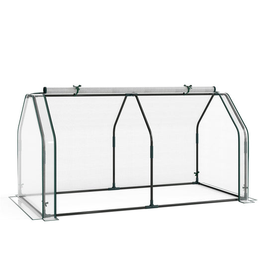 Portable mini greenhouse with PE cover and roll-up door, DirectDeals frame in dark green on Tampa Home & Garden Store