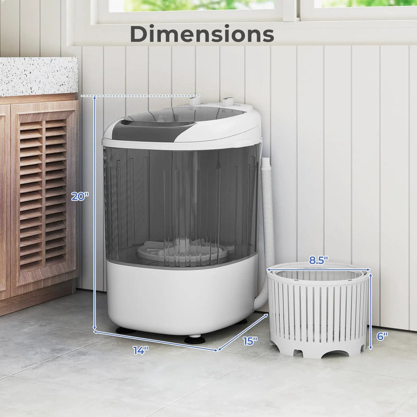 Portable Mini Semi Automatic Washing Machine 2.5kg white with dark translucent lid on Tampa Home & Garden Store