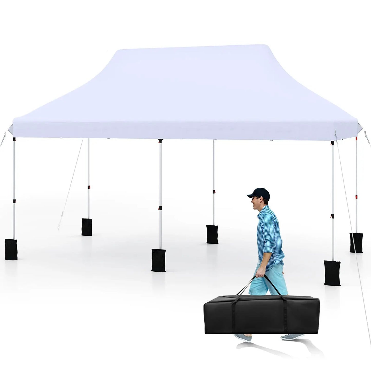 10 x 20 FT Pop up Canopy Tent Foldable Portable Outdoor Gazebo with Carry Bag-Black - Tampa Home & Garden Store