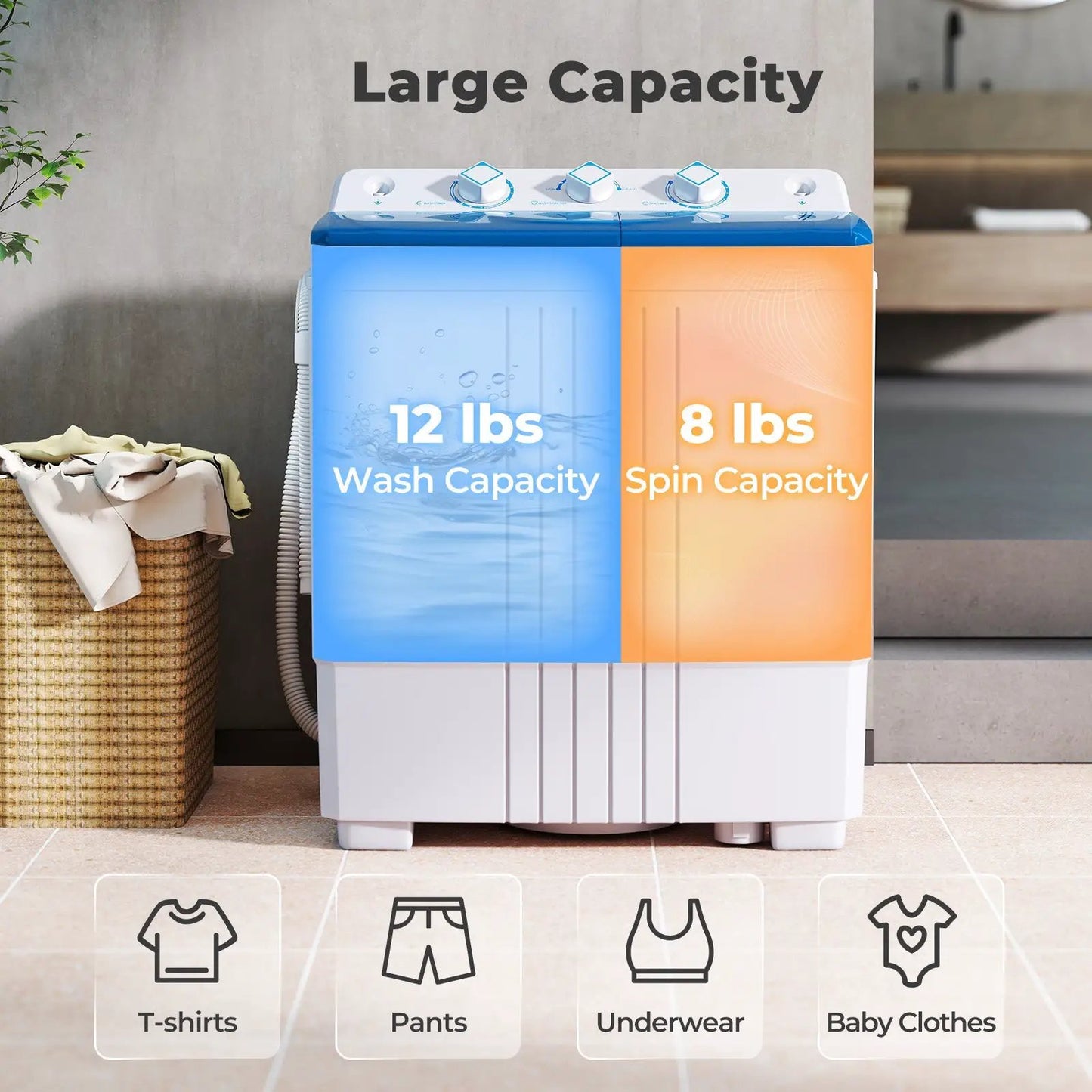 Portable twin-tub washer DirectDeals blue & orange tubs 12 lb wash 8 lb spin capacity on Tampa Home & Garden Store