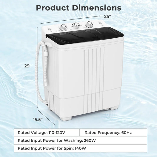 Portable washing machine with built-in drain pump, white twin-tub compact unit DirectDeals on Tampa Home & Garden Store