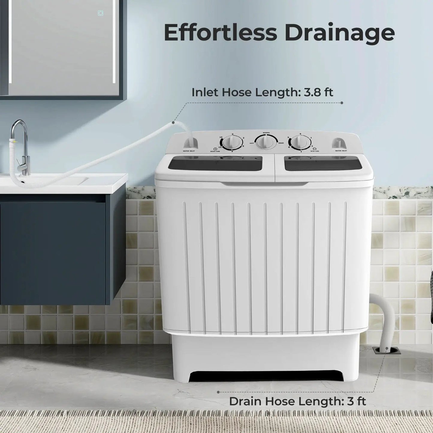 20 Lbs Portable Washing Machine gravity drain, white top-load unit on Tampa Home & Garden Store