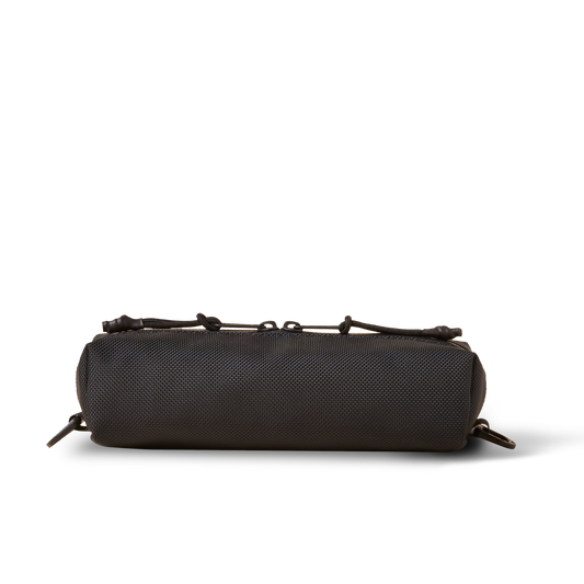 Porterpen Pouch by The Brown Buffalo; dark textured fabric with leather zipper pull on Tampa Home & Garden Store