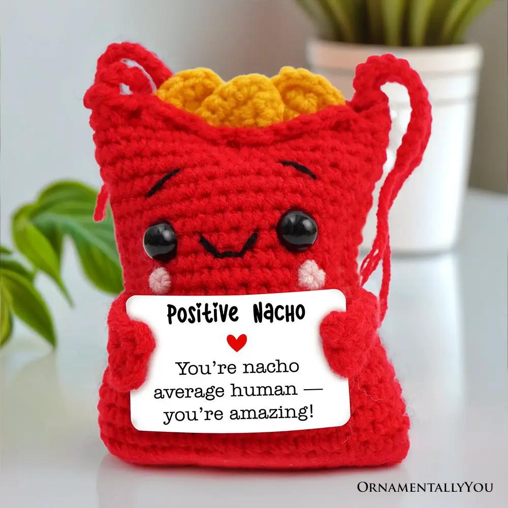 Positivity Nachos crochet support doll red plush bucket with yellow nachos by OrnamentallyYou on Tampa Home & Garden Store