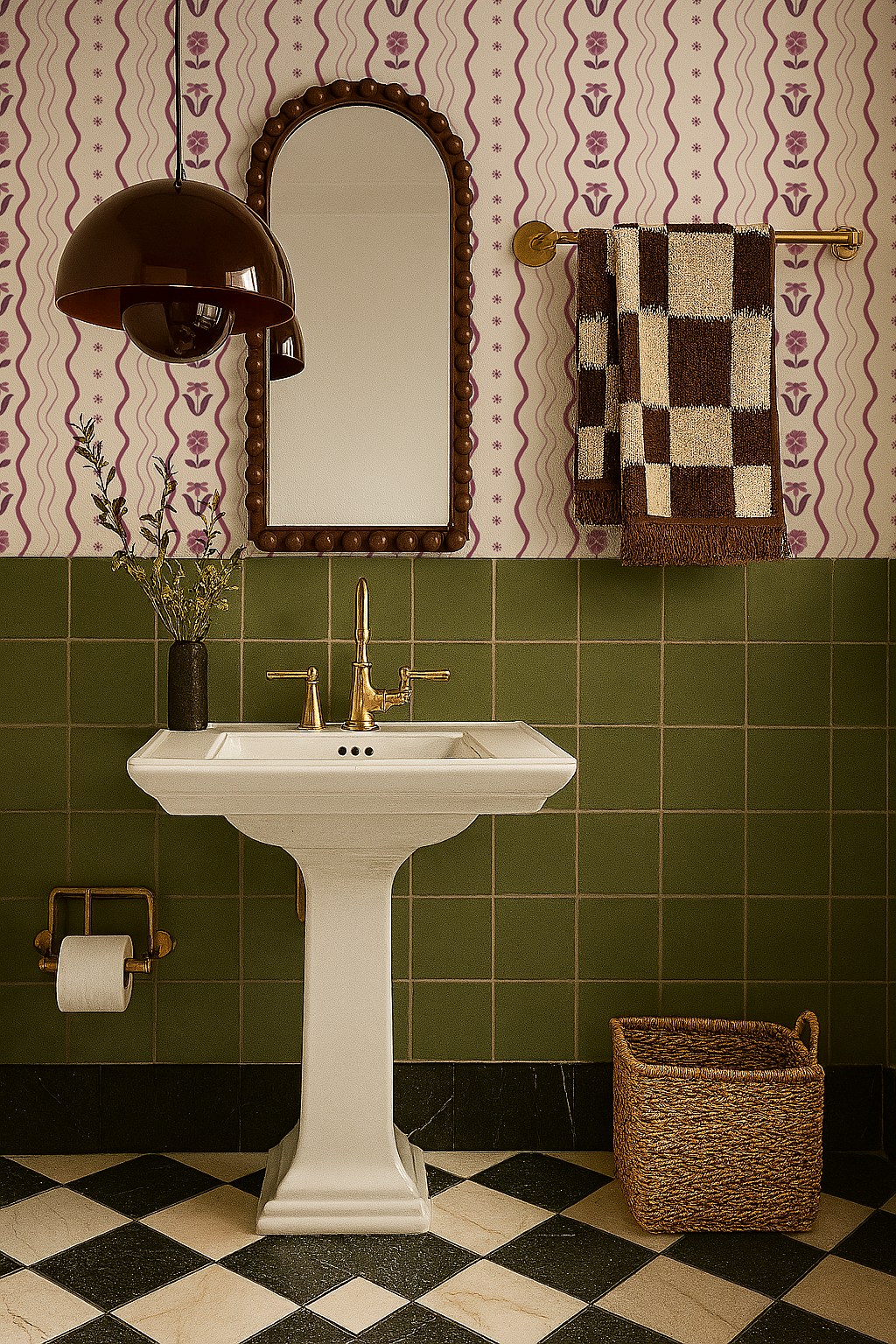 Posy Lane Stripe Wallpaper, beige and plum purple - Tampa Home & Garden Store