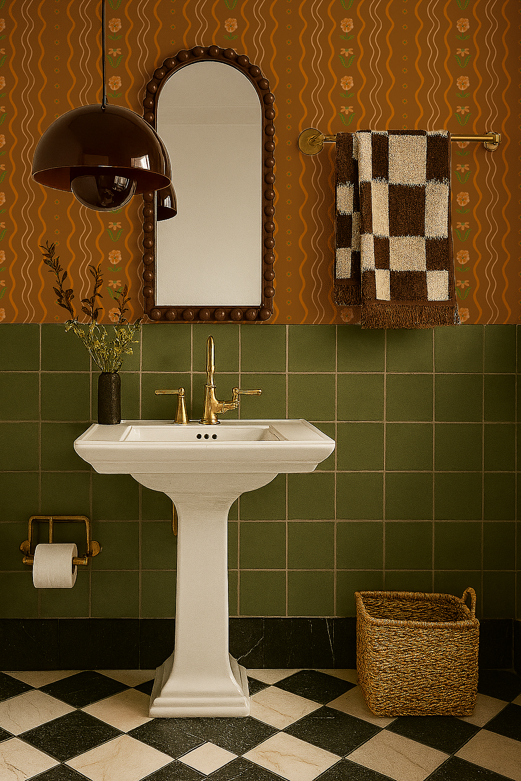 Posy Lane Stripe Wallpaper, golden brown and orange - Tampa Home & Garden Store