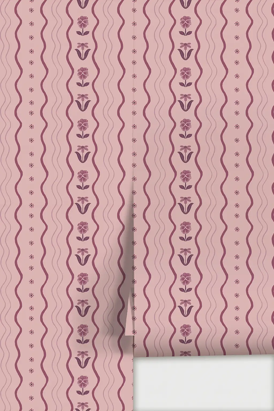 Posy Lane Stripe Wallpaper Lilac and Plum, pink with plum stripes Samantha Santana Creative on Tampa Home & Garden Store