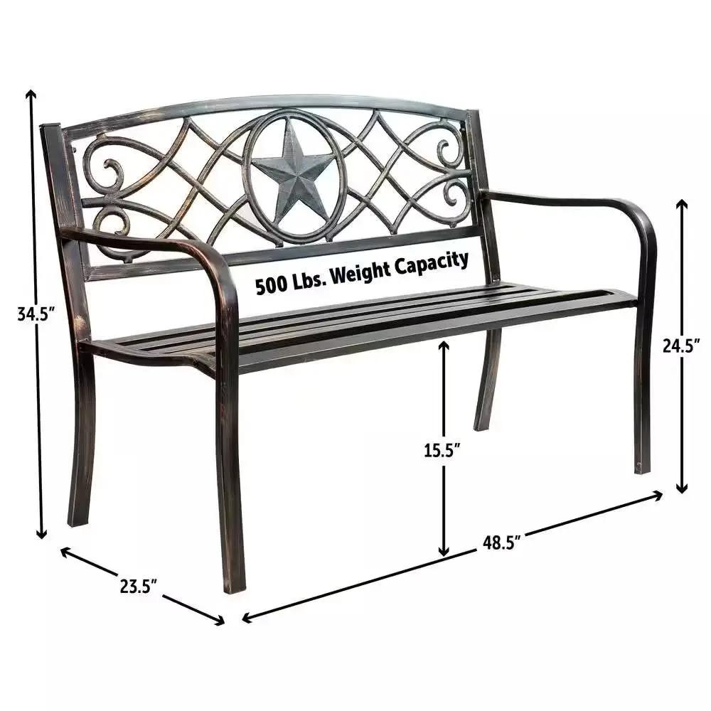 Powder Coated Steel 4-Ft Outdoor Bench Bronze by HomePacific with star-back and curved arms on Tampa Home & Garden Store