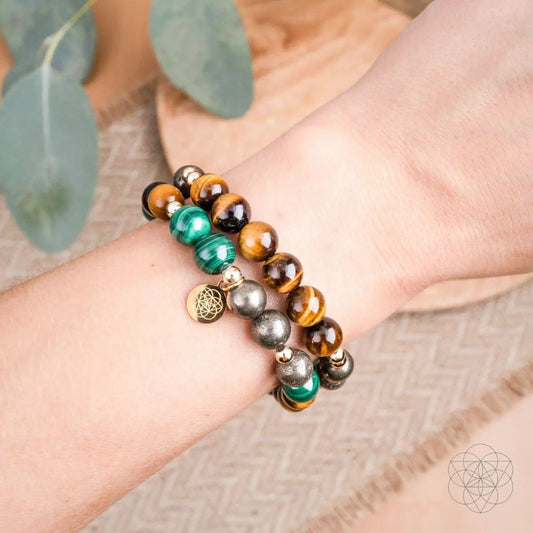 Bracelet trio Powerhouse of Success Stones with tiger eye and malachite beads and charm on Tampa Home & Garden Store