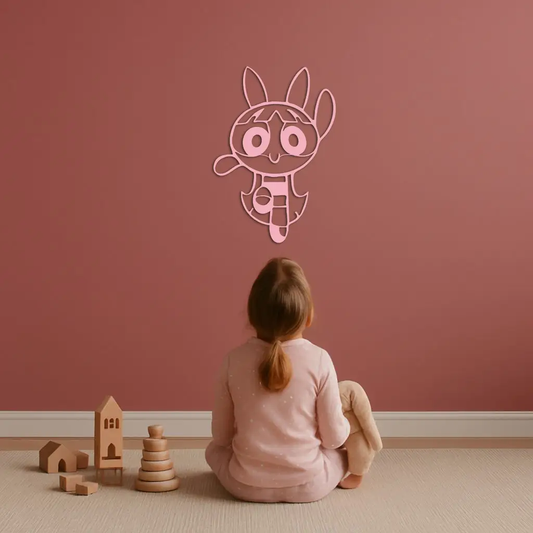 Powerpuff Girl bunny-style pink metal wall art by Enova Art for kids' rooms on Tampa Home & Garden Store