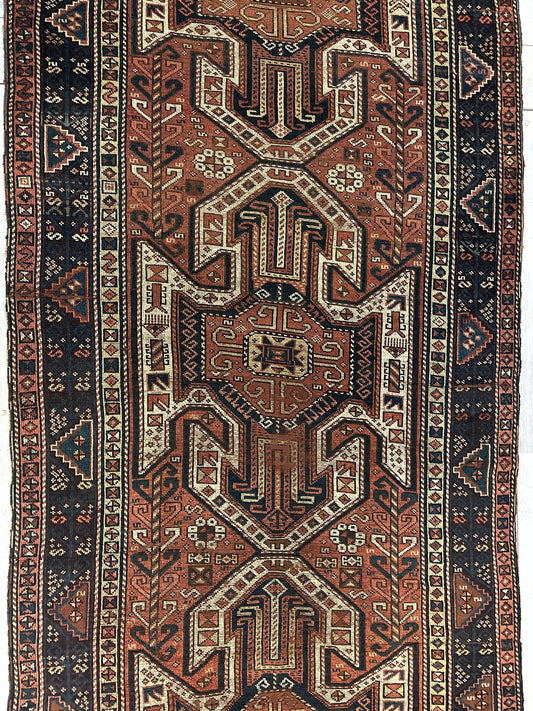 Pre-1900 Triple Shield Sewan Kazak Rug, 4’4”x11’7” - Tampa Home & Garden Store