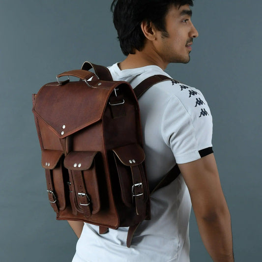 Prehistoric Convertible Laptop Backpack brown leather with pockets Classy Leather Bags on Tampa Home & Garden Store