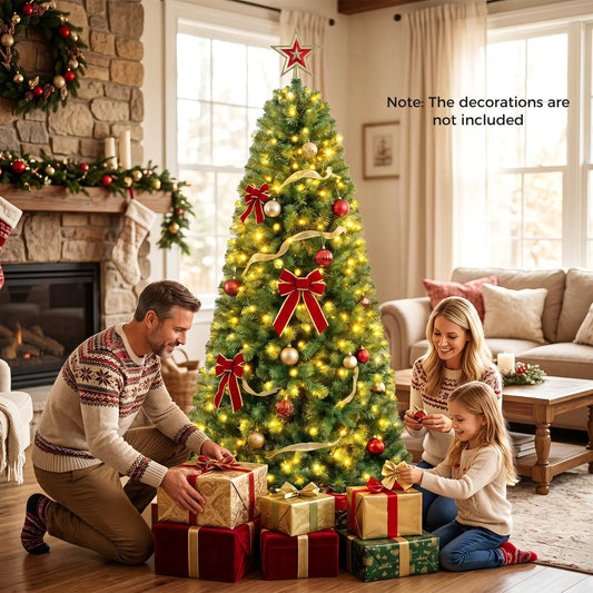 Christmas Tree 6-8 ft DirectDeals pre-lit artificial tree with remote in a cozy living room on Tampa Home & Garden Store