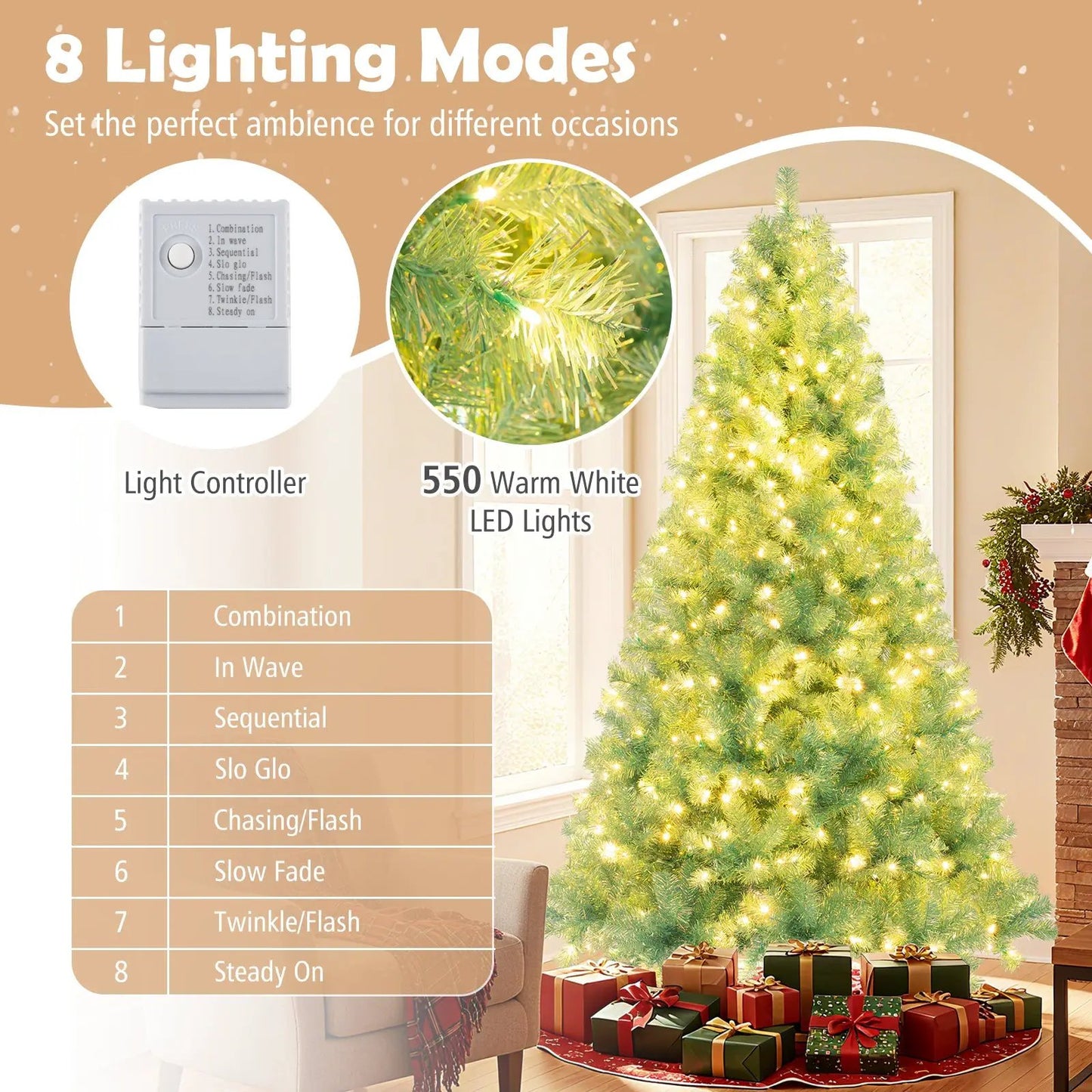 DirectDeals prelit tinsel Christmas tree with 8 lighting modes and 550 warm white LEDs on Tampa Home & Garden Store