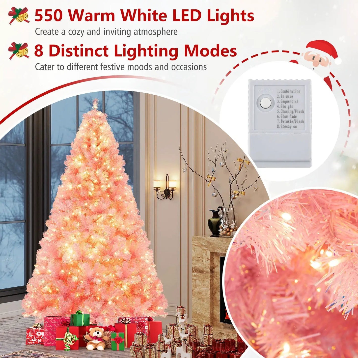 DirectDeals pink pre-lit tinsel Christmas tree with lush branch tips and warm white LEDs on Tampa Home & Garden Store