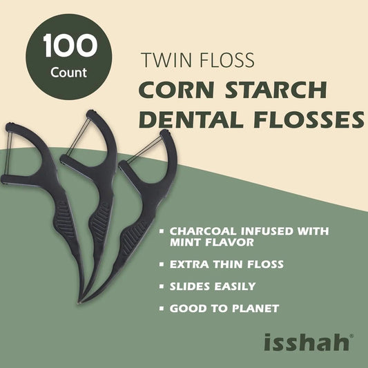 100-count black floss picks with charcoal-infused mint floss for eco-friendly dental care on Tampa Home & Garden Store
