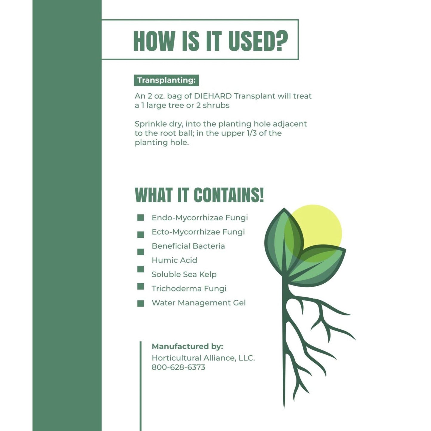 Premium Root Stimulant soil accessory by Live Good Logistics; infographic on transplanting steps on Tampa Home & Garden Store