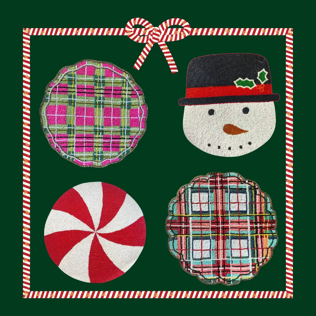 Preppy Plaid Holiday Placemat Hand Beaded placemats by Payton James set of 4 for holiday tables on Tampa Home & Garden Store