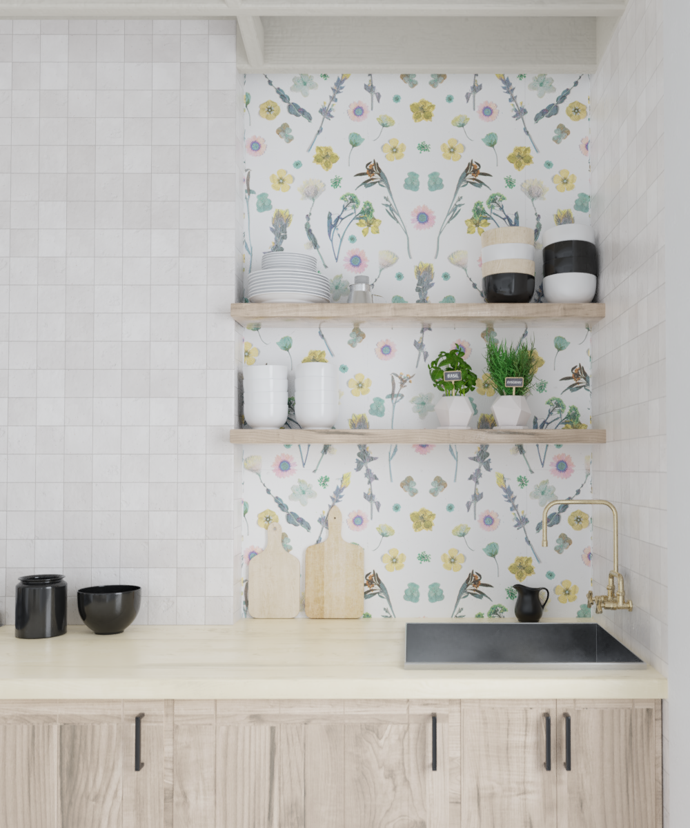 Pressed Fresh Version 02 Wallpaper, pink & yellow - Tampa Home & Garden Store