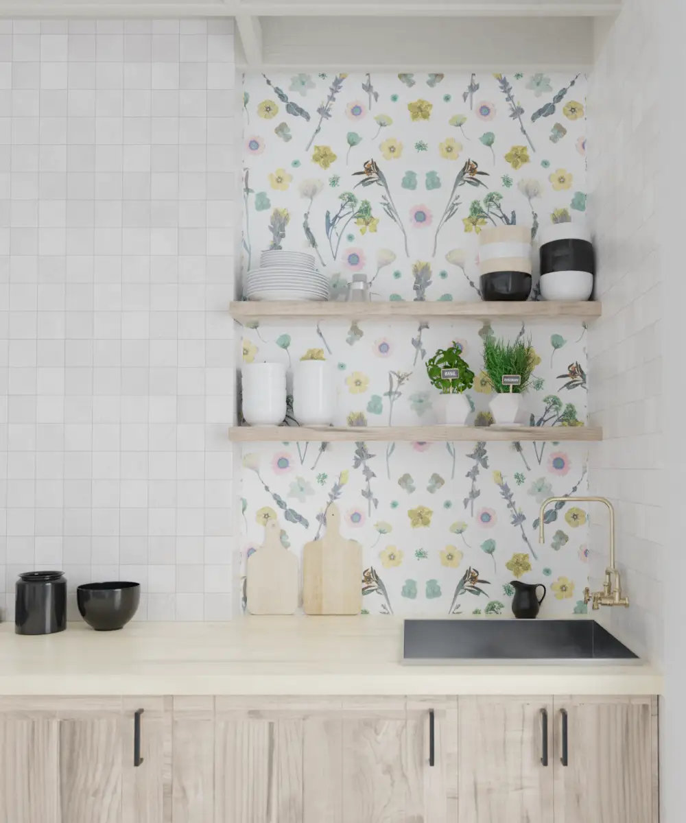 Pressed Fresh V02 Wallpaper Pink and Yellow floral pattern Samantha Santana Creative on Tampa Home & Garden Store