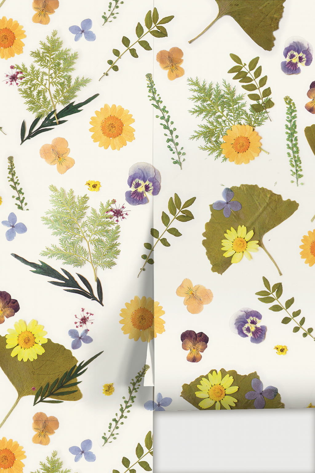 Papel pintado Pressed Fresh Version 01, amarillo y lavanda