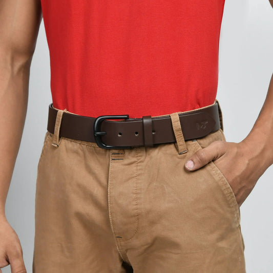 Prestige Full Grain Brown Leather Belt with black buckle on Tampa Home & Garden Store