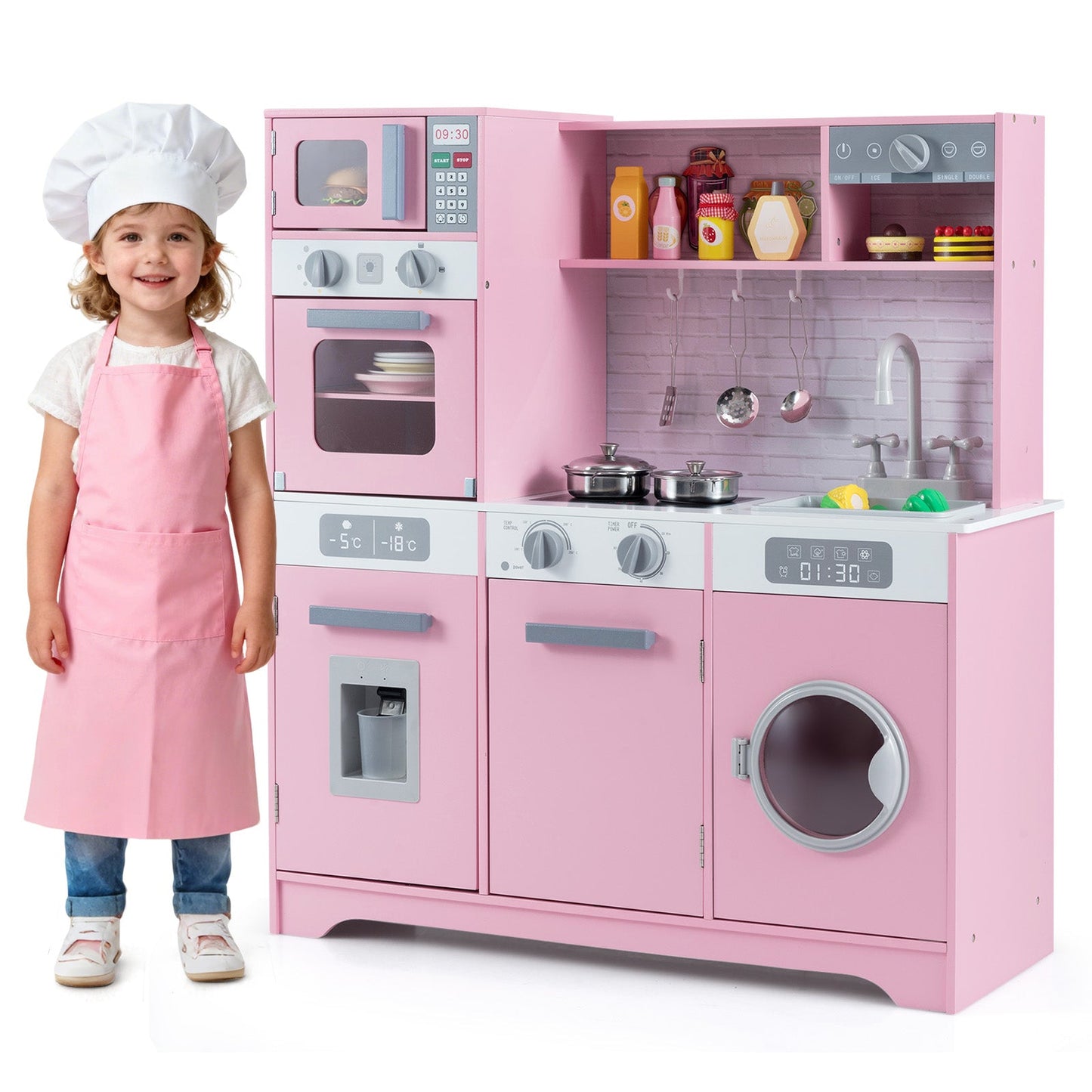 Pink wooden pretend kitchen with lights and sounds DirectDeals toy kitchen set for kids on Tampa Home & Garden Store