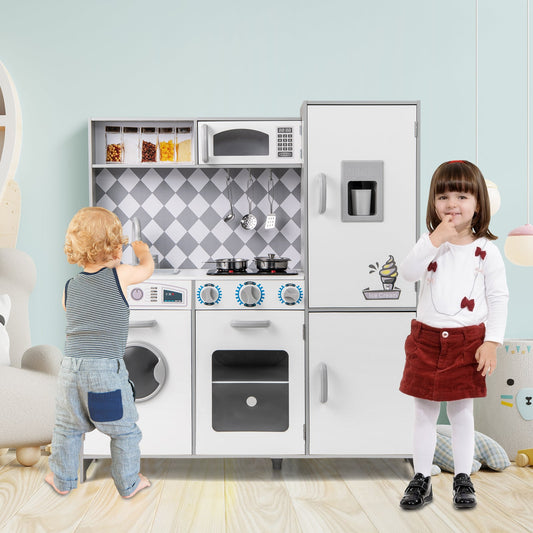 Pretend Play Kitchen for Kids Aged 3+ with Real Sounds and Lights-White - Tampa Home & Garden Store
