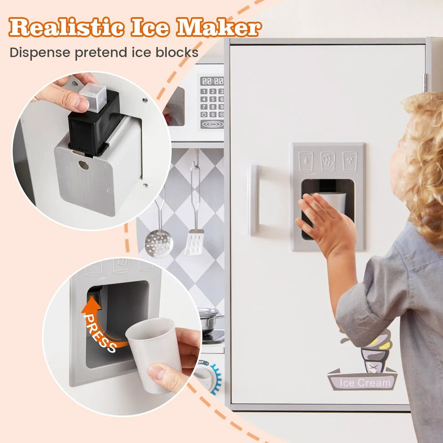 Pretend Play Kitchen for Kids Aged 3+ with Real Sounds and Lights-White - Tampa Home & Garden Store