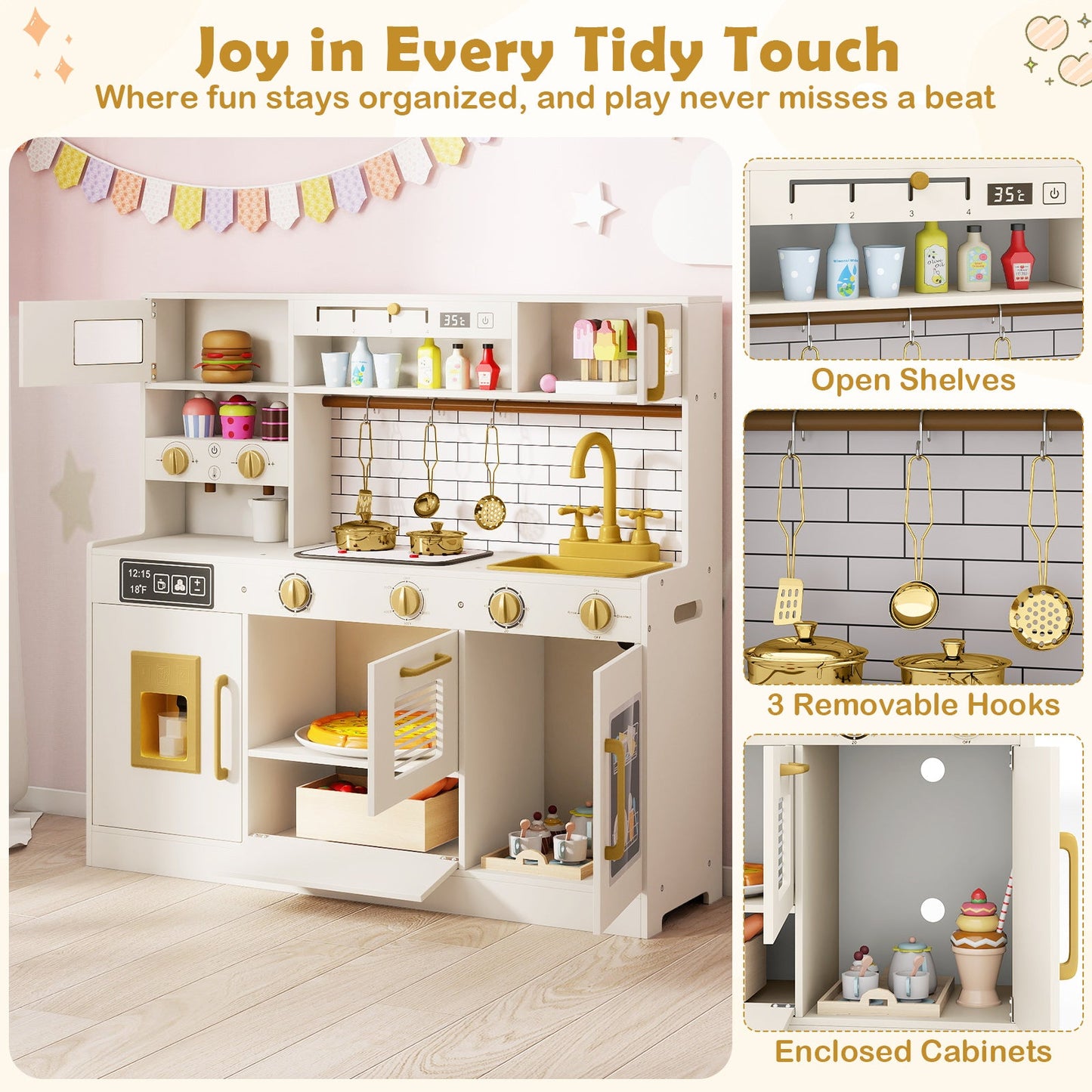 Pretend Kitchen Set white and gold with stoves, sink and water dispenser DirectDeals on Tampa Home & Garden Store