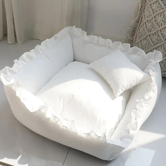 Princess Dog Bed Sofa for Small Dogs white pet bed with ruffled edges by Furr Baby Gifts on Tampa Home & Garden Store