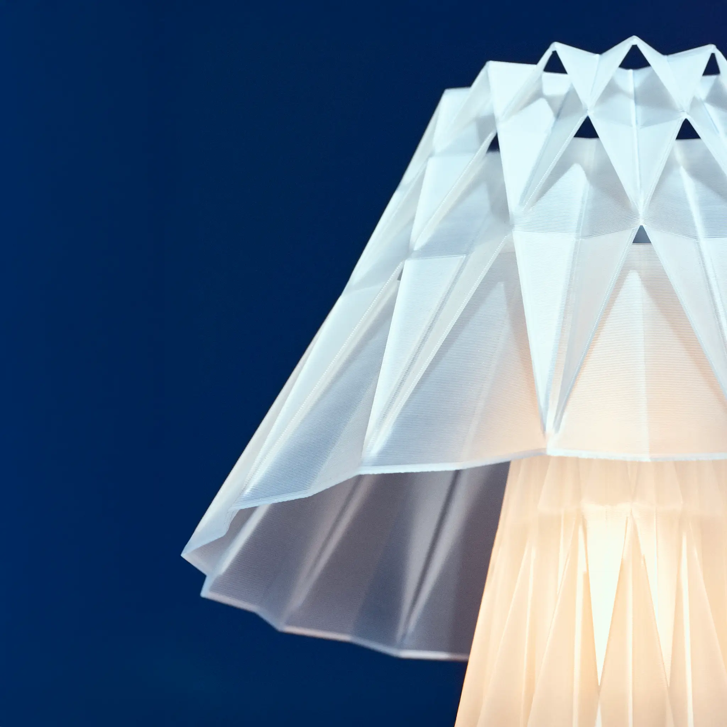 Prisma Lamp cordless white geometric shade for table lamp on deep blue background on Tampa Home & Garden Store