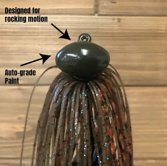 Pro Football Jig For Gravel, dark green head with glitter brown skirt, artificial fishing jig on Tampa Home & Garden Store