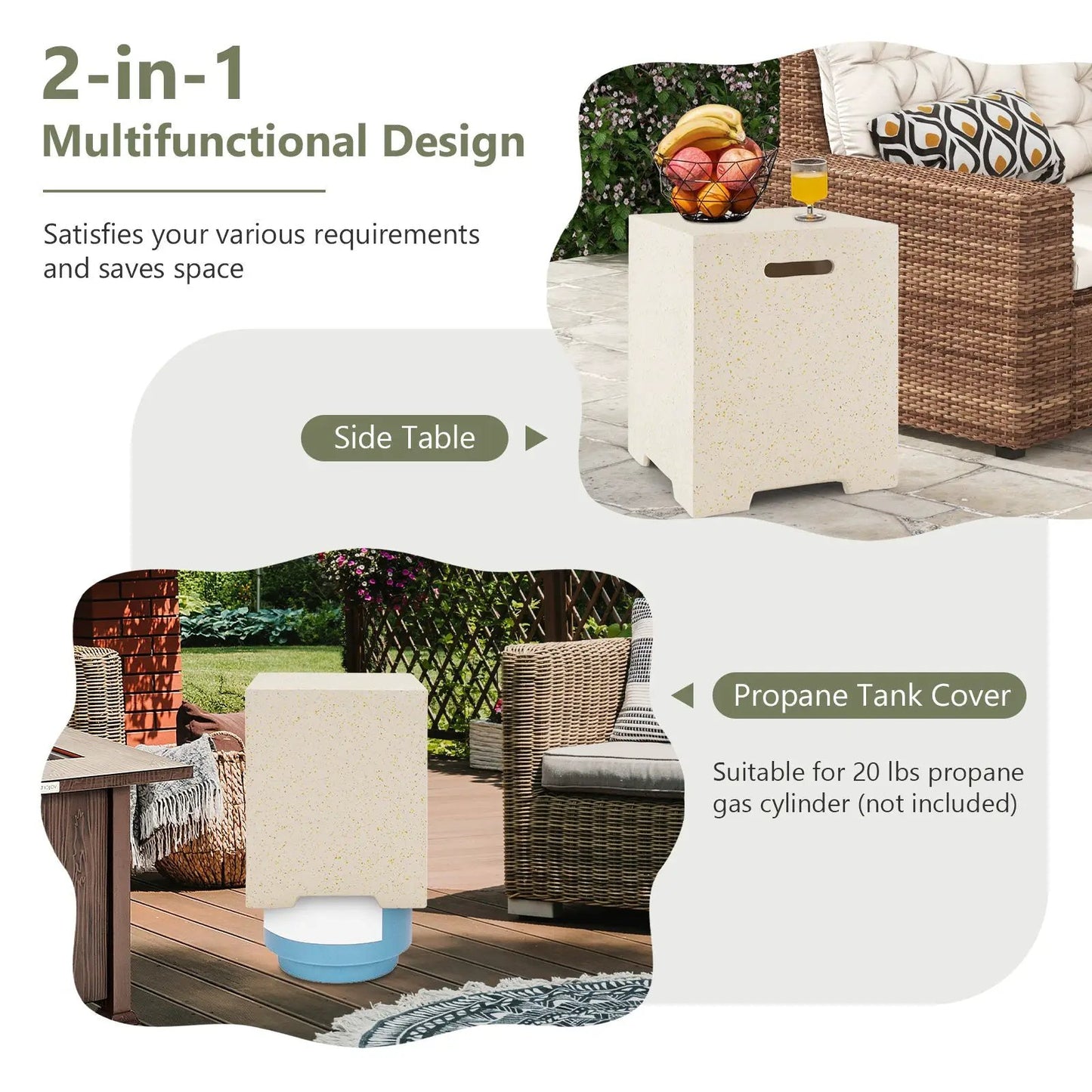 Gas Tank Holder Side Table with Protective Cover in speckled beige outdoor finish on Tampa Home & Garden Store