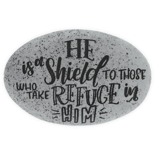 Proverb Stone - He is a Shield to those Who take Refuge in Him - Tampa Home & Garden Store