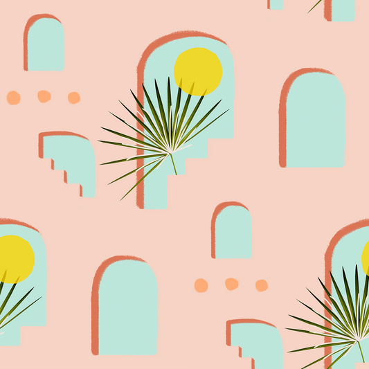 Pueblo Window Wallpaper Peach road trip artwork with turquoise arches on Tampa Home & Garden Store