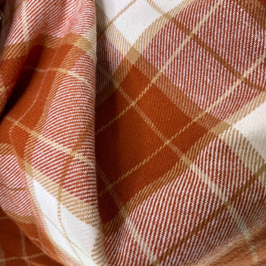 Pumpkin Pie Plaid Infinity Scarf in rust orange, tan and cream plaid on Tampa Home & Garden Store